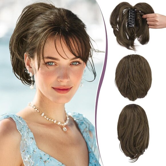 Human Hair Claw Clip Ponytail Extension 9 Inch Brown for Daily Wear & Styles main image 4